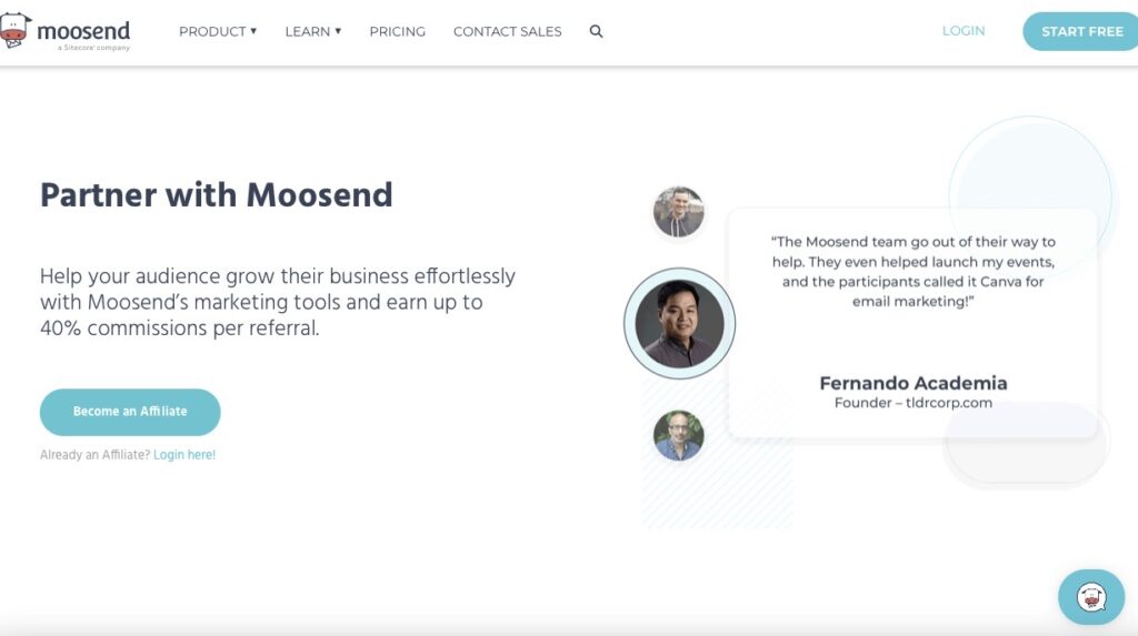 moosend website screenshot